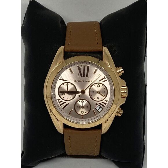 Michael Kors Bradshaw MK6066 Women's Leather Analog Rose Dial Quartz Watch WO339 - Picture 1 of 12